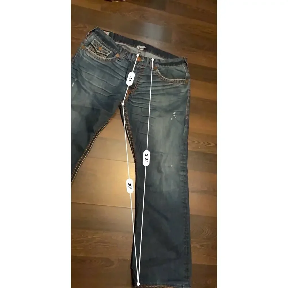TRUE RELIGION Mens - Ricky Blue Brown Super T Jeans in TXD DK Hideout 40x31